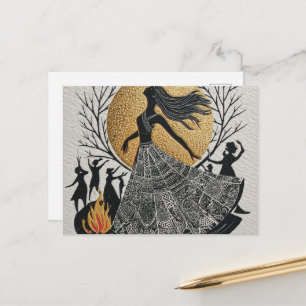 Heidnische tanzende Frauen Goldener Mond Postkarte