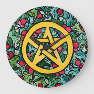 Heidnische Yule-Pentagramm Große Wanduhr