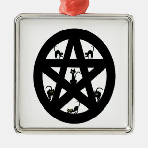 Heidnisches Pentagramm und schwarze Katzen Silbernes Ornament