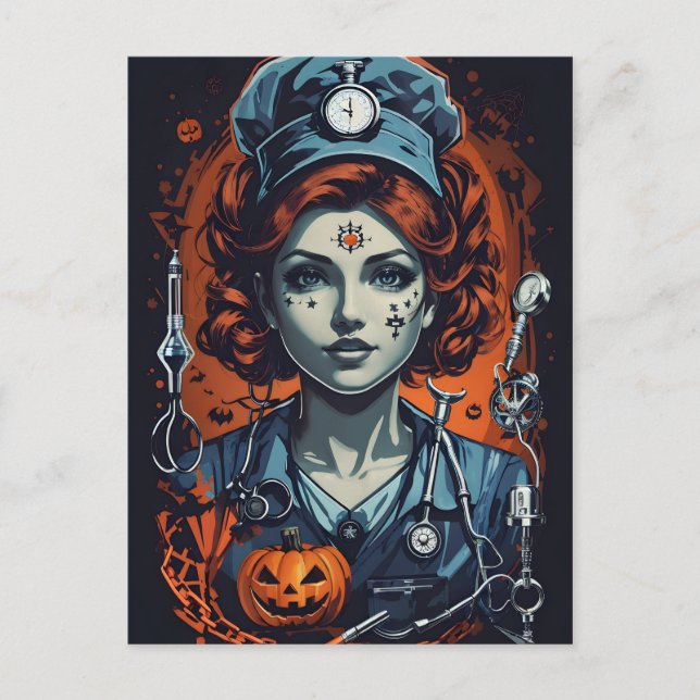 Heilende Pflege, heiße Halloween-Krankenschwester Postkarte (Vorderseite)