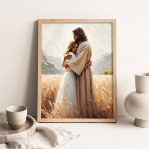 Heilende Umarmung, Jesus umarmt Mädchen, Jesus und Poster