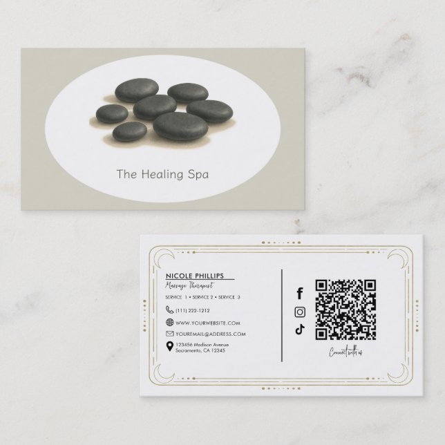 Heilender Wellness-Center Flachsteine Grau & Beige Visitenkarte (Vorne/Hinten)