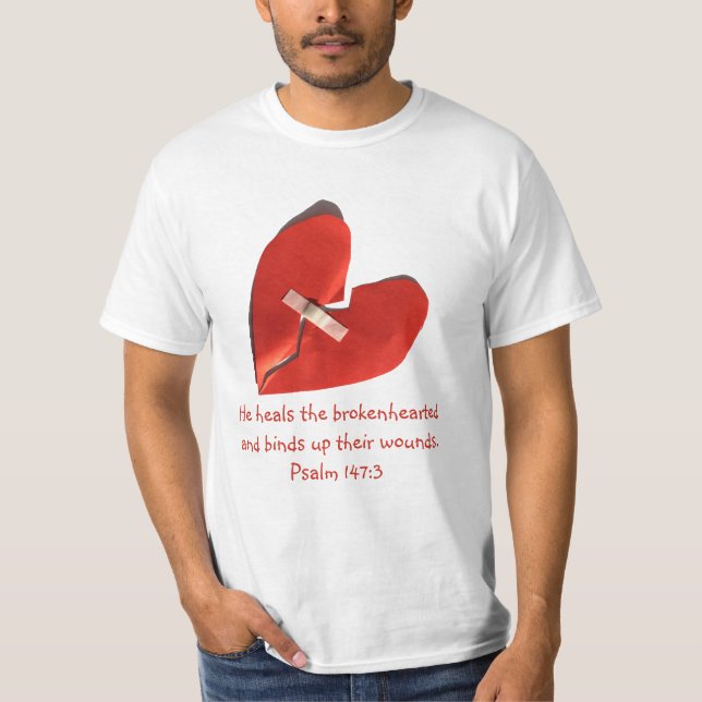 Heiler der defekte Herz-Psalm-147:3 Schrifts-Kunst T-Shirt (Vorderseite)
