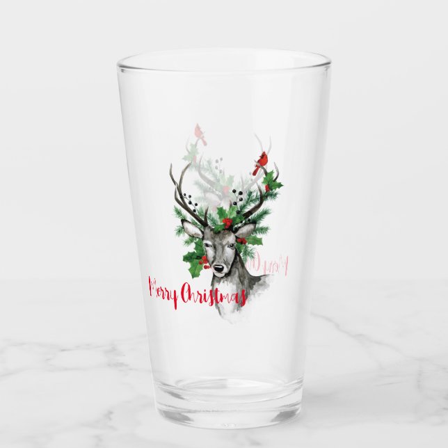 Heiligabend Hirsch und Kardinal mit Holly Glas (Vorderseite)
