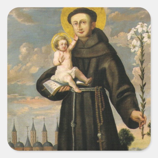 Heilige Anthony Padua mit dem Kind Jesus Quadratischer Aufkleber (Vorderseite)