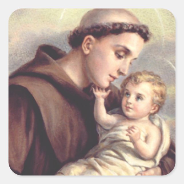 Heilige Anthony von Padua Quadratischer Aufkleber (Vorderseite)