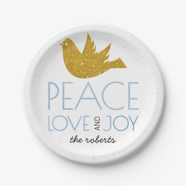 Heilige Beere aus Gold Glitzer Joy Liebe Weihnacht Pappteller (Vorderseite)