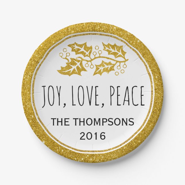 Heilige Beere aus Gold Glitzer Joy Liebe Weihnacht Pappteller (Vorderseite)
