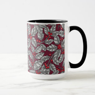 Heilige Beere, graue Blätter auf dunkelrot Tasse