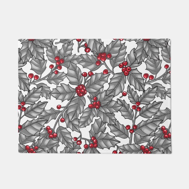 Heilige Beere, graue Blätter auf weiß Fußmatte (Vorderseite)