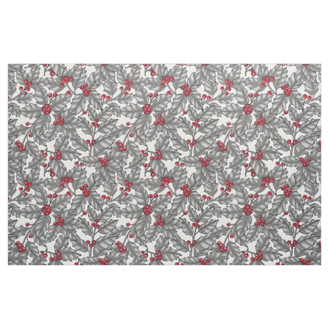 Heilige Beere, graue Blätter auf weiß Stoff (Fat Quarter (45,7 x 55,9 cm))