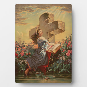 Heilige Bibel und Kreuz Fotoplatte