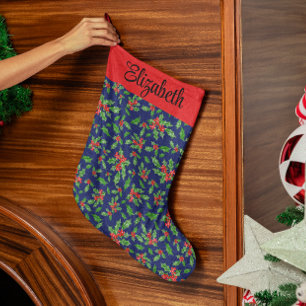 Heilige Blätter in Blaugrün, Beeren individuelle N Großer Weihnachtsstrumpf