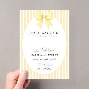 Heilige Cannoli-Schleife Baby Shower Acryleinladungen