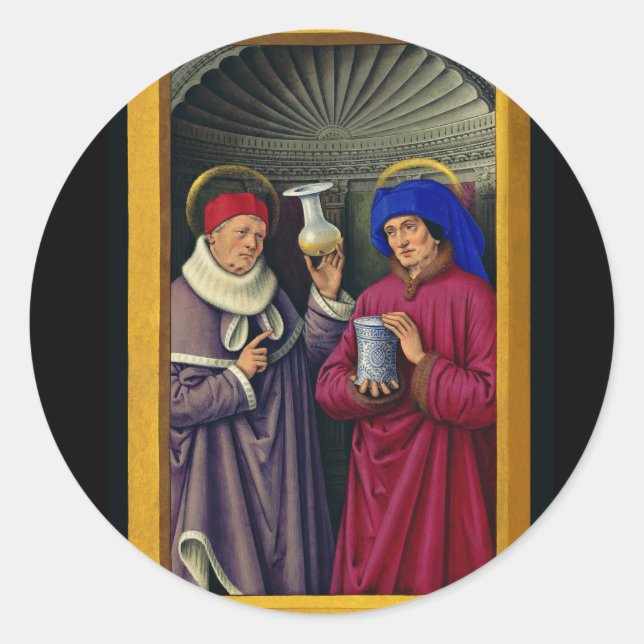 Heilige Cosmas und Damian von Jean Bourdichon Runder Aufkleber (Vorderseite)
