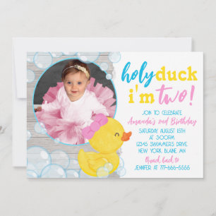 Heilige Ente Ich bin zwei Gummi Duck Foto Geburtst Einladung