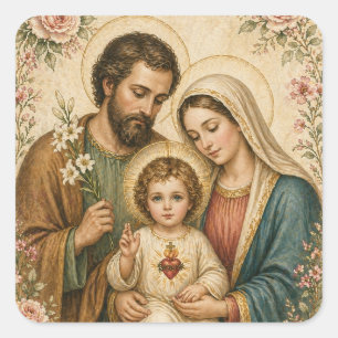 Heilige Familie Heiliges Herz Jesu Kind Jesus Blum Quadratischer Aufkleber