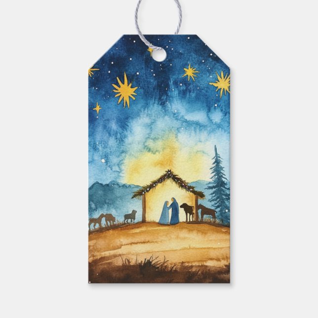 Heilige Familie in Bethlehem Nacht Geschenkanhänger (Vorderseite)