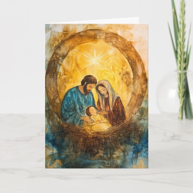 Heilige Familie in Manger, Star Glow Karte (Vorderseite)
