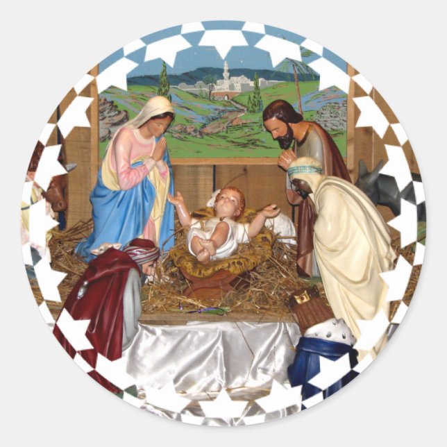 Heilige Familie: Krippe Runder Aufkleber (Vorderseite)