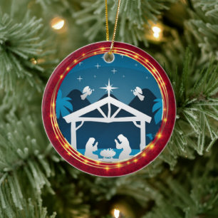 Heilige Familie Krippen Weihnachtsszene Frohe Weih Keramik Ornament