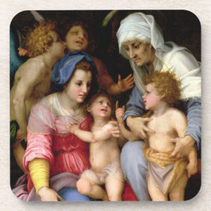 Heilige Familie mit Engeln, c.1515-16 (Öl auf Getränkeuntersetzer