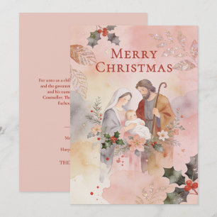 Heilige Familie Rosa Pastell Aquarell Weihnachten