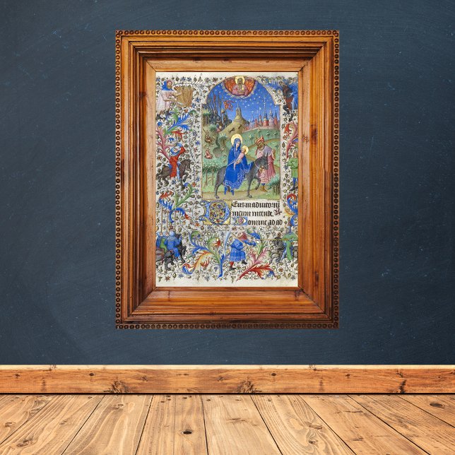 Heilige Familienflug nach Ägypten Mittelalterliche Poster (Holy Family Flight into Egypt Christmas Medieval Manuscript Catholic Christian Poster)