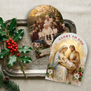 Heilige Geburt Religiöser Bogen Gold Foto TMF2 Feiertagskarte