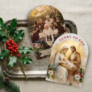 Heilige Geburt Religiöser Bogen Gold Foto TMF2 Feiertagskarte