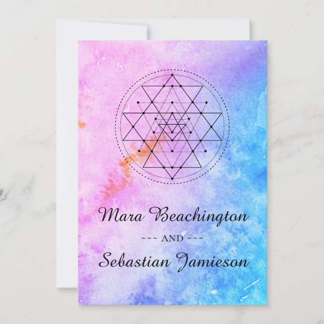 *~* Heilige Geometrie Abstrakte Wasserfarbenhochze Einladung (Vorderseite)