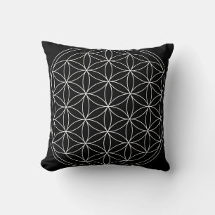 Heilige Geometrie - Blume des Lebens Schwarz & Wei Kissen