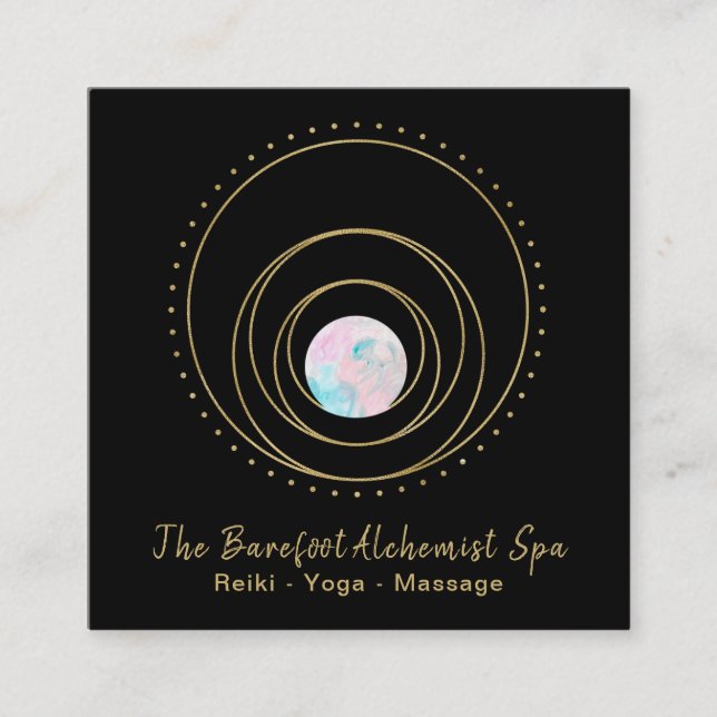*~* Heilige Geometrie Gold Geometric Boho Mandala Quadratische Visitenkarte (Vorderseite)
