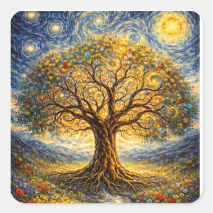 heilige Geometrie Kunst Baum Quadratischer Aufkleber