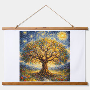 heilige Geometrie Kunst Baum Wandteppich Mit Holzrahmen