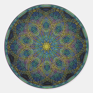 Heilige Geometrie Mandala: Sincerität - Handgezeic Runder Aufkleber