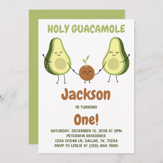 Heilige Guacamole Avocado Geburtstagsparty Einladung (Vorne/Hinten)
