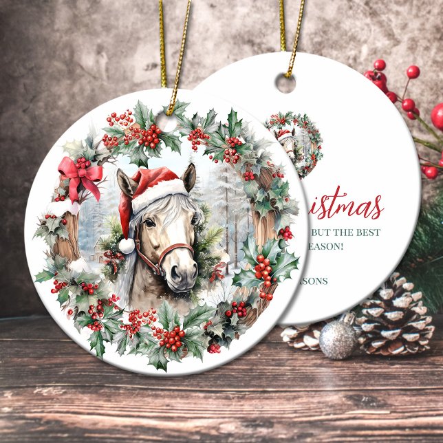 Heilige Heilige Beere Keramik Ornament (Cremello horse Christmas holly berry wreath Ceramic Ornament)