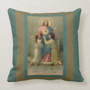 Heilige Herz-Jesus-Kinder, die an seinen Füßen Kissen