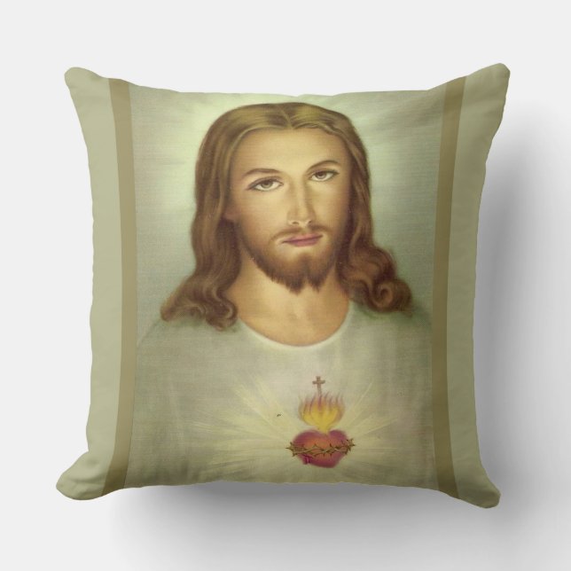 Heilige Herz-Jesus-Weihen-Kreuz-Flamme Kissen (Vorderseite)