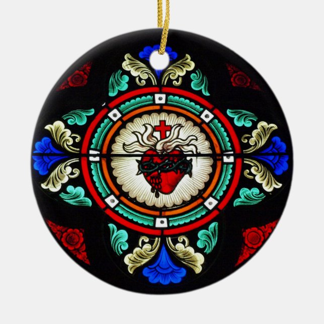 Heilige Herzen von Jesus- u. Mary-Verzierung Keramik Ornament (Vorne)
