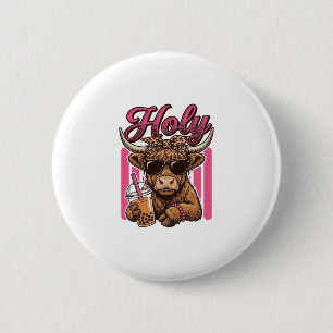 Heilige Highland-Kuh Vintage Boba Tea Shirt Design Button