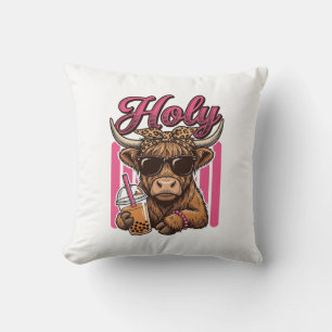 Heilige Highland-Kuh Vintage Boba Tea Shirt Design Kissen