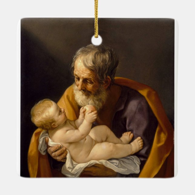 Heilige Joseph und Christus-Kindsverzierung Keramikornament (Rückseite)