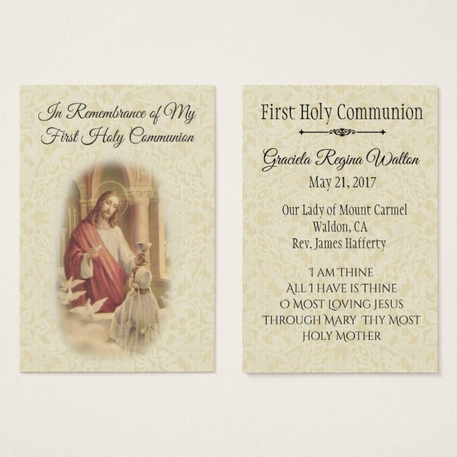Heilige Karte Jesus Girl Erste Heilige Kommune (Vorne & Hinten)