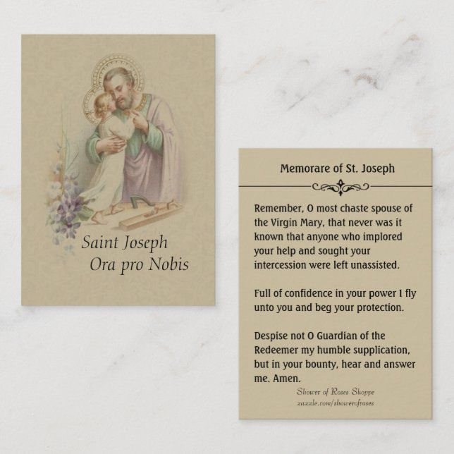 Heilige Karte St- Josephkinderjesuss Memorare (Vorne/Hinten)