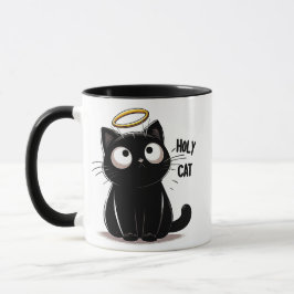 Heilige Katze - Minimalistische Schwarze Katze mit Tasse