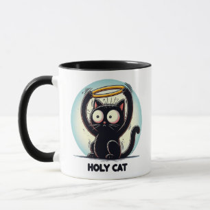 Heilige Katze - Schwarze Katze mit Halo über Kopf Tasse