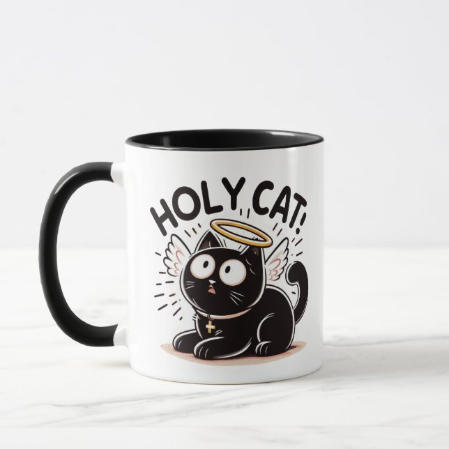 Heilige Katze - Schwarze Katze mit Wings Funny Mug Tasse (Links)