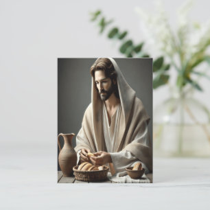 Heilige Kommune: Jesus bricht heiliges Brot Postkarte